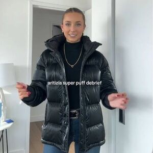 Aritzia Glossy Black Puffer Coat in Liquid Sheen Super Puff